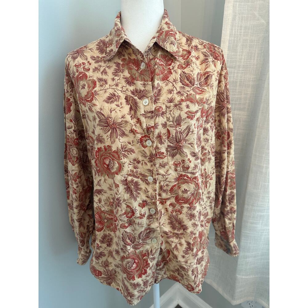 Liz Sport Large 100% Cotton Button Front Floral Toile Shirt Cottagecore 90s Y2K